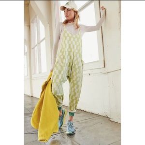 Free People  Hot Shot Onsie  Golden Citron Combo Checkered Pattern